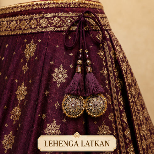 Dark Wine Mirror Work Round Latkan Tassel Set of 2 for Saree Pallu, Blouse, Dupatta & Lehenga | Craft Shop India