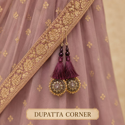 Dark Wine Mirror Work Round Latkan Tassel Set of 2 for Saree Pallu, Blouse, Dupatta & Lehenga | Craft Shop India