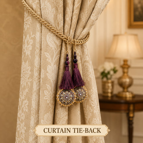 Dark Wine Mirror Work Round Latkan Tassel Set of 2 for Saree Pallu, Blouse, Dupatta & Lehenga | Craft Shop India