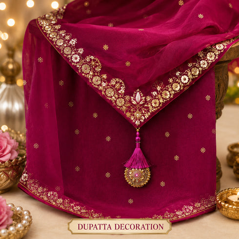Light Wine Mirror Work Round Latkan Tassel Set of 2 for Saree Pallu, Blouse, Dupatta & Lehenga | Craft Shop India