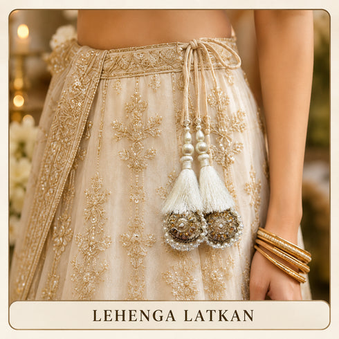 Cream Mirror Work Round Latkan Tassel Set of 2 for Saree Pallu, Blouse, Dupatta & Lehenga | Craft Shop India