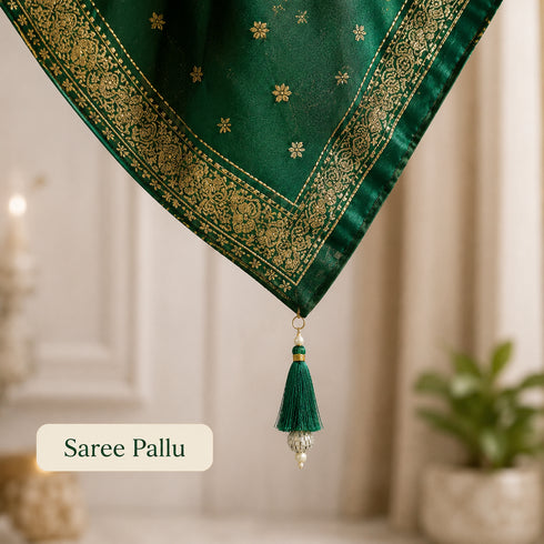 Green Silk Hanging Tassels with Silver Cutdana Beads for Saree Pallu, Blouse, Lehenga, Dupatta, DIY Art & Craft Decoration | Set of 10 | Craft Shop India