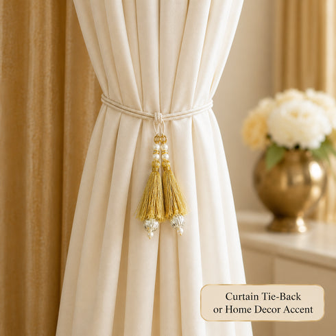 Golden Silk Hanging Tassels with Silver Cutdana Beads for Saree Pallu, Blouse, Lehenga, Dupatta, DIY Craft & Decoration | Pack of 10 | Craft Shop India