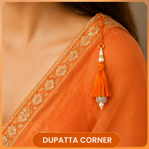 Orange Silk Hanging Tassels with Silver Cutdana Beads for Saree Pallu, Blouse, Lehenga, Dupatta, DIY Art & Craft Decoration | Pack of 10 | Craft Shop India