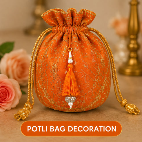 Orange Silk Hanging Tassels with Silver Cutdana Beads for Saree Pallu, Blouse, Lehenga, Dupatta, DIY Art & Craft Decoration | Pack of 10 | Craft Shop India