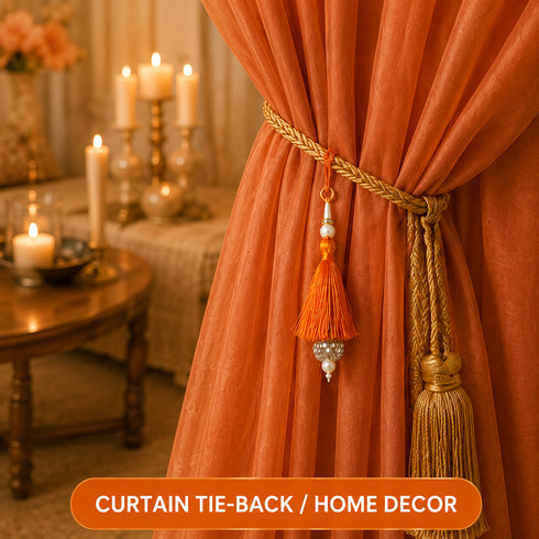 Orange Silk Hanging Tassels with Silver Cutdana Beads for Saree Pallu, Blouse, Lehenga, Dupatta, DIY Art & Craft Decoration | Pack of 10 | Craft Shop India