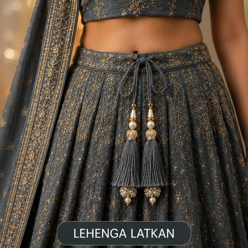 Grey Silk Hanging Tassels with Silver Cutdana Beads for Saree Pallu, Blouse, Lehenga, Dupatta, DIY Art & Craft Decoration | Pack of 10 | Craft Shop India