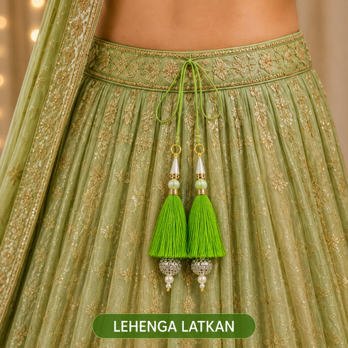 Parrot Green Silk Hanging Tassels with Silver Cutdana Beads for Saree Pallu, Blouse, Lehenga, Dupatta, DIY Art & Craft Decoration | Pack of 10 | Craft Shop India