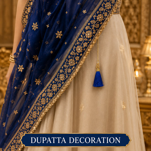Royal Blue Silk Thread Tassel Latkan with Golden Bead Cluster for Suit, Kurti, Gown, Saree, Blouse, Dupatta, Lehenga, Jewelry & DIY Art & Craft | Pack of 10 | Craft Shop India