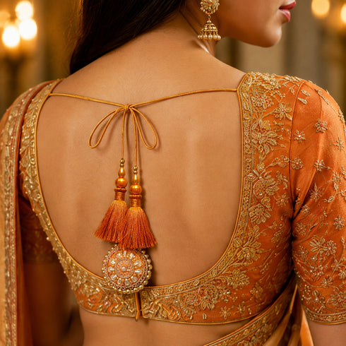 Orange Mirror Work Round Latkan Tassel Set of 2 for Saree Pallu, Blouse, Dupatta & Lehenga | Craft Shop India