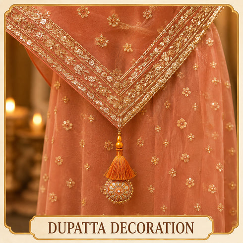 Orange Mirror Work Round Latkan Tassel Set of 2 for Saree Pallu, Blouse, Dupatta & Lehenga | Craft Shop India