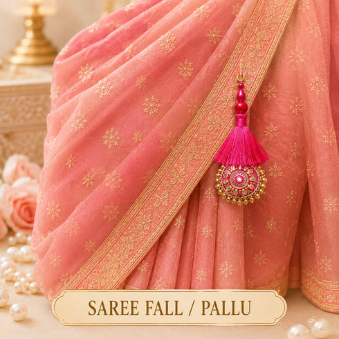 Rani Pink Mirror Work Round Latkan Tassel Set of 2 for Saree Pallu, Blouse, Dupatta, Lehenga & DIY Craft Decoration | Craft Shop India