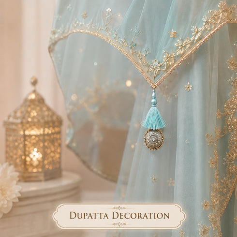 Sky Blue Mirror Work Round Latkan Tassel Set of 2 for Saree Pallu, Blouse, Dupatta, Lehenga & DIY Craft Decoration | Craft Shop India