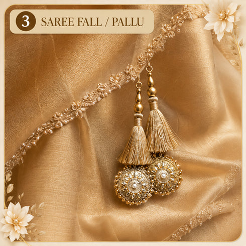 Golden Mirror Work Round Latkan Tassel Set of 2 for Saree Pallu, Blouse, Dupatta, Lehenga & DIY Craft Decoration | Craft Shop India