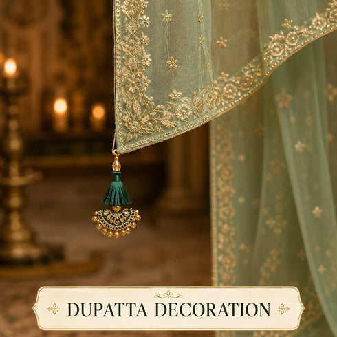 Dark Green Mirror Work Curved Latkan Tassel Set of 2 for Saree Pallu, Blouse, Dupatta, Lehenga & DIY Craft Decoration | Craft Shop India