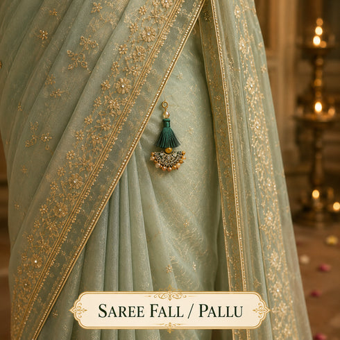 Dark Green Mirror Work Curved Latkan Tassel Set of 2 for Saree Pallu, Blouse, Dupatta, Lehenga & DIY Craft Decoration | Craft Shop India