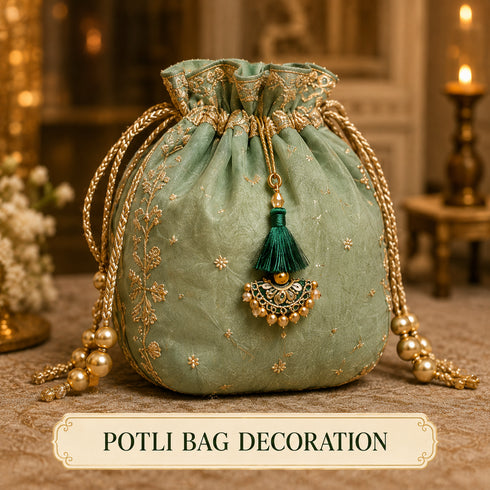 Dark Green Mirror Work Curved Latkan Tassel Set of 2 for Saree Pallu, Blouse, Dupatta, Lehenga & DIY Craft Decoration | Craft Shop India