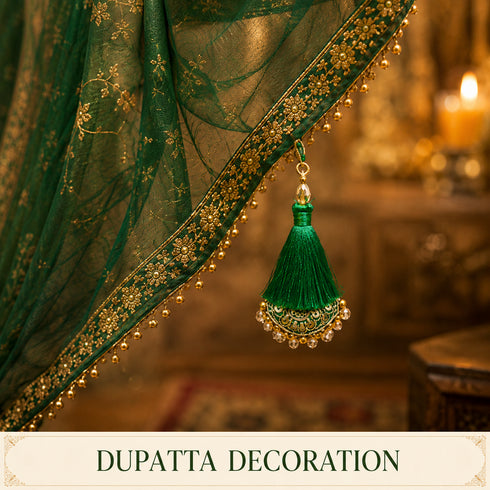Green Mirror Work Curved Latkan Tassel Set of 2 for Saree Pallu, Blouse, Dupatta, Lehenga & DIY Craft Decoration | Craft Shop India