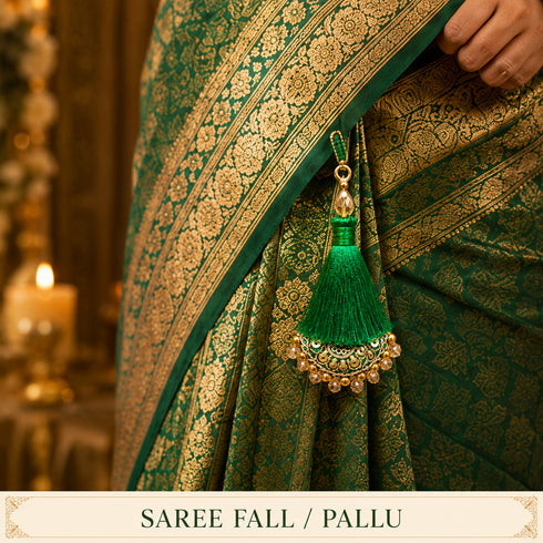 Green Mirror Work Curved Latkan Tassel Set of 2 for Saree Pallu, Blouse, Dupatta, Lehenga & DIY Craft Decoration | Craft Shop India