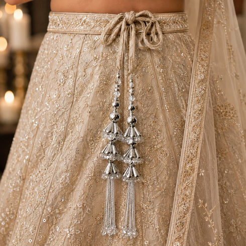 Silver Pipe 3 Layer Handmade Ethnic Latkan Tassel Set of 2 for Saree, Blouse & Lehenga | Craft Shop India
