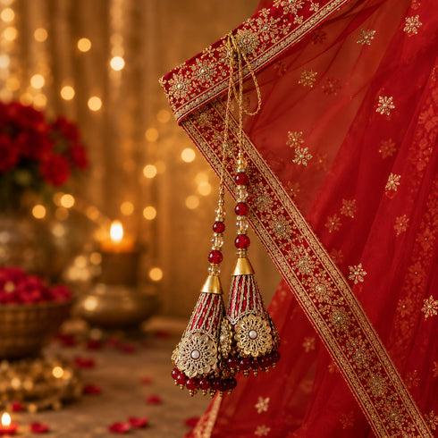 Maroon Ethnic Nalki Cone Latkan Tassel Pack of 2 for Saree, Blouse & Lehenga | Craft Shop India