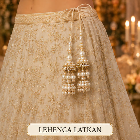 Ivory Pearl Double Jhumki Latkan Tassel Set of 2 for Saree, Blouse & Lehenga | Craft Shop India