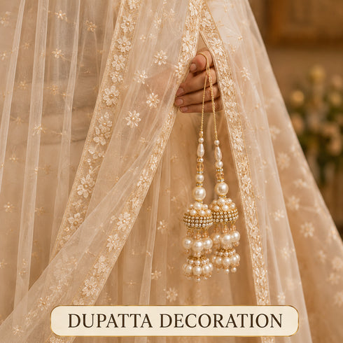 Ivory Pearl Double Jhumki Latkan Tassel Set of 2 for Saree, Blouse & Lehenga | Craft Shop India