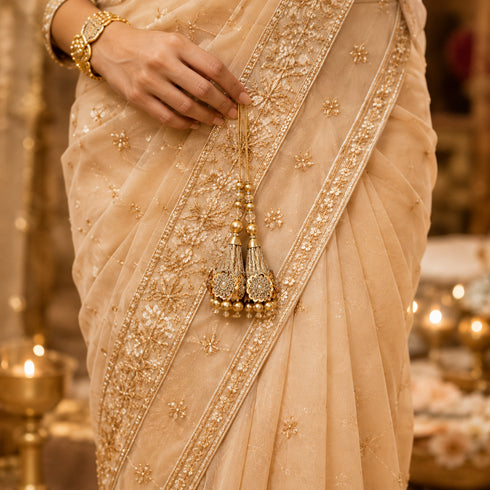 Gold Ethnic Nalki Cone Latkan Tassel Pack of 2 for Saree, Blouse & Lehenga | Craft Shop India