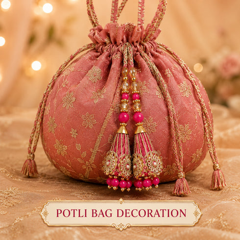 Pink Ethnic Nalki Cone Latkan Tassel Pack of 2 for Saree, Blouse & Lehenga | Craft Shop India