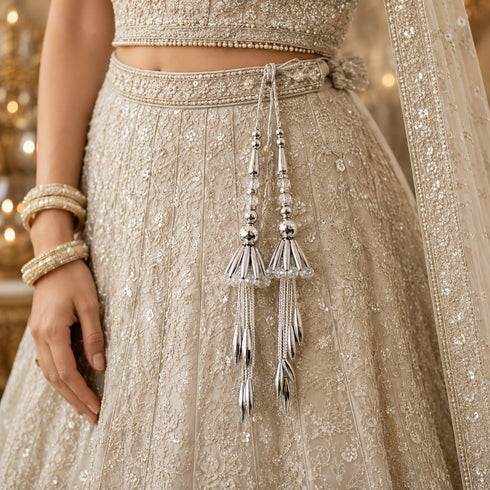 Silver Pipe Handmade Ethnic Latkan Tassel Set of 2 for Saree, Blouse & Lehenga | Craft Shop India