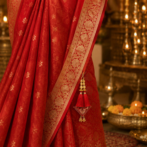 Red Embroidered Triangle Potli Latkan Tassel Set of 2 for Saree, Blouse & Lehenga | Craft Shop India