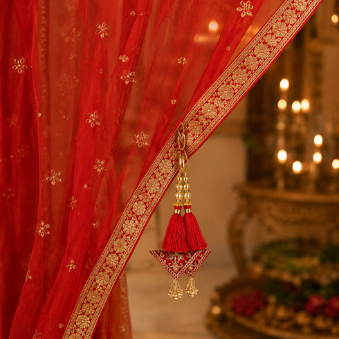 Red Embroidered Triangle Potli Latkan Tassel Set of 2 for Saree, Blouse & Lehenga | Craft Shop India