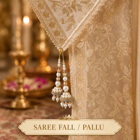 Ivory Pearl Single Jhumki Handmade Latkan Tassel Set of 2 for Saree, Blouse & Lehenga | Craft Shop India