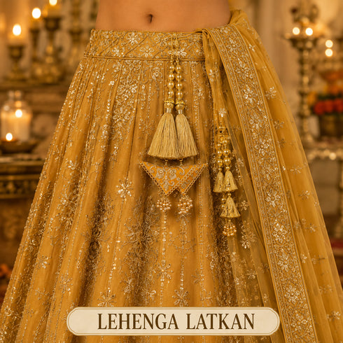 Mustard Yellow Embroidered Triangle Potli Latkan Tassel Set of 2 for Saree, Blouse & Lehenga | Craft Shop India