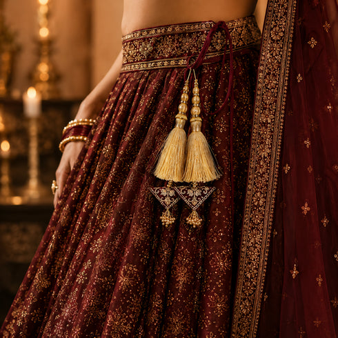 Maroon Embroidered Triangle Potli Latkan Tassel Set of 2 for Saree, Blouse & Lehenga | Craft Shop India
