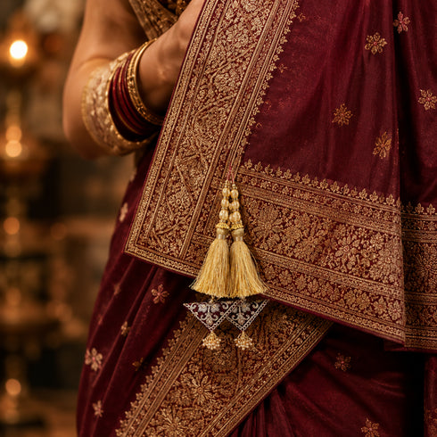 Maroon Embroidered Triangle Potli Latkan Tassel Set of 2 for Saree, Blouse & Lehenga | Craft Shop India