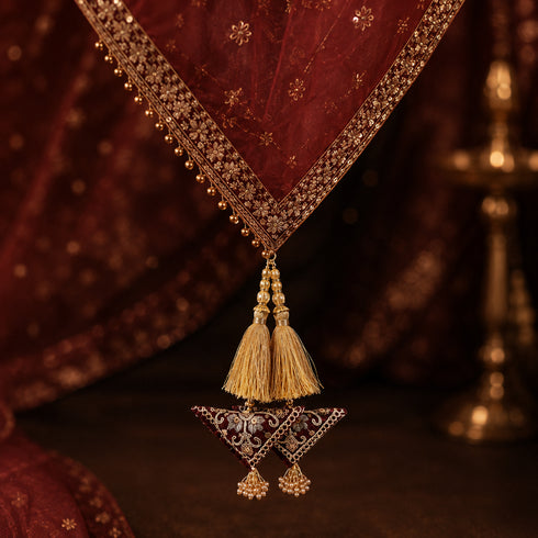 Maroon Embroidered Triangle Potli Latkan Tassel Set of 2 for Saree, Blouse & Lehenga | Craft Shop India