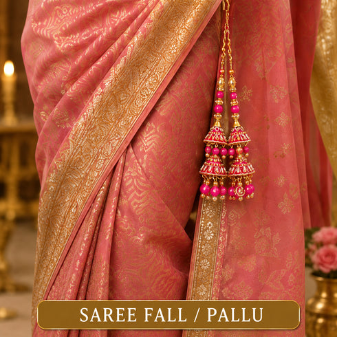 Pink 3 Cone Ethnic Nalki Cone Latkan Tassel Pack of 2 for Saree, Blouse & Lehenga | Craft Shop India