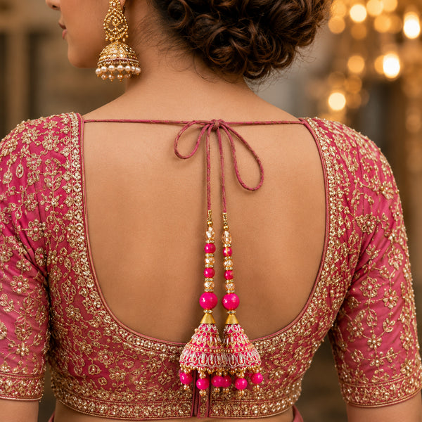 Pink Ethnic Nalki Cone Latkan Tassel Pack of 2 for Saree, Blouse & Lehenga | Craft Shop India