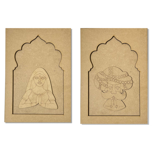 Jharokha With Padharo Sa and Ram Ram Sa Mdf Cutout 13 inches Set of 2