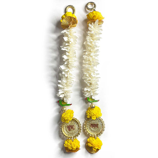 Yellow & White Color Shubh Labh | Shubh Labh | Decoration | Set of 2 | Women Design | Yellow & White Acrylice design | Online Art | Indian Craft | Craft Shop India | Yellow Color Combination Tassel | Decoration Set Of 2 | Shubh Labh Pair In Red Color