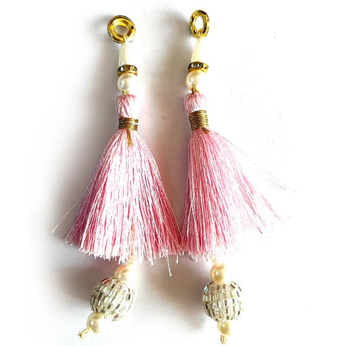 Baby Pink Color Silk Thread Cutdana Beads Tassels Beads Set Of 2 Pcs. | Craft Shop India