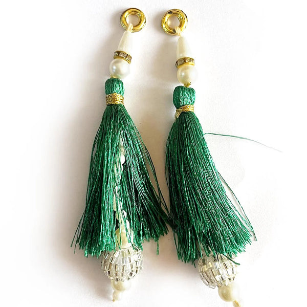 Green Color Silk Thread Cutdana Beads Tassels Beads Set Of 2 Pcs. | Craft Shop India