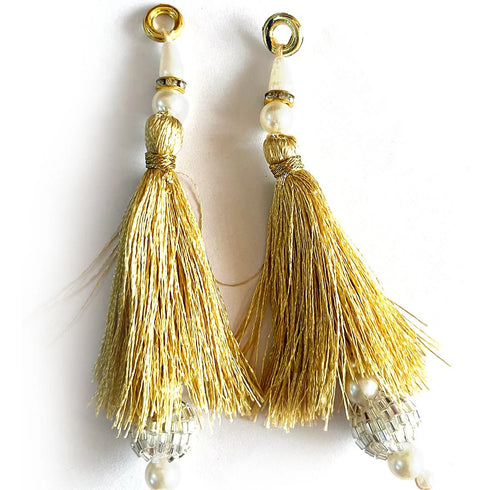 Beige Color Silk Thread Cutdana Beads Tassels Beads Set Of 2 Pcs. | Craft Shop India
