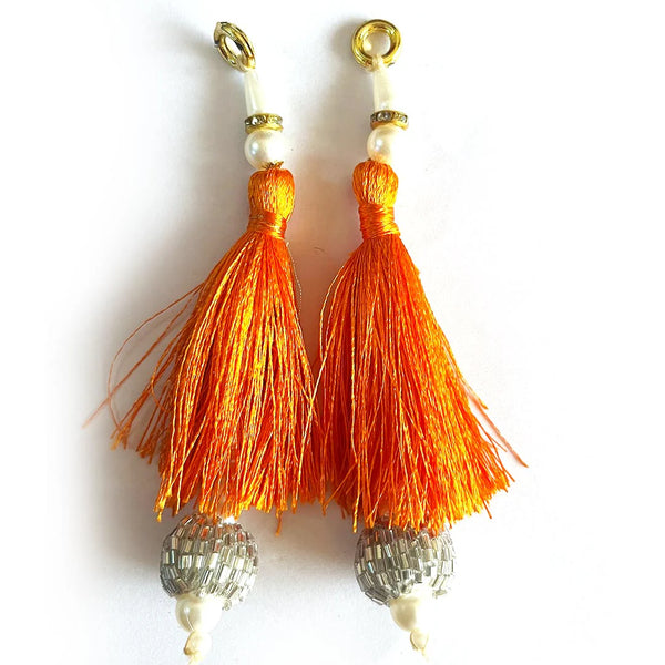 Orange Color Silk Thread Cutdana Beads Tassels Beads Set Of 2 Pcs. | Craft Shop India