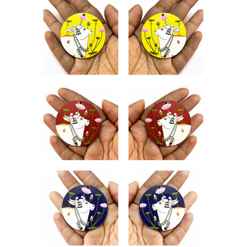 2 IN Round Pichwai Cow With Lotus pack of 12