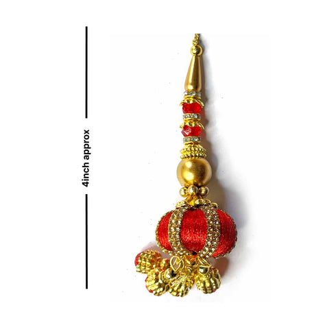 Red Silk Thread Ethnic Work Latkan Hanging Set Of 2