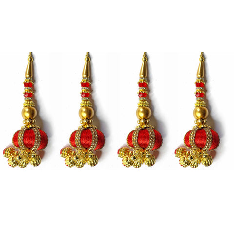 Red Silk Thread Ethnic Work Latkan Hanging Set Of 2