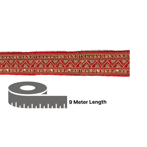 Red Velvet With Golden Zari Embroidered Border- ( 9mtr, Design_2 )