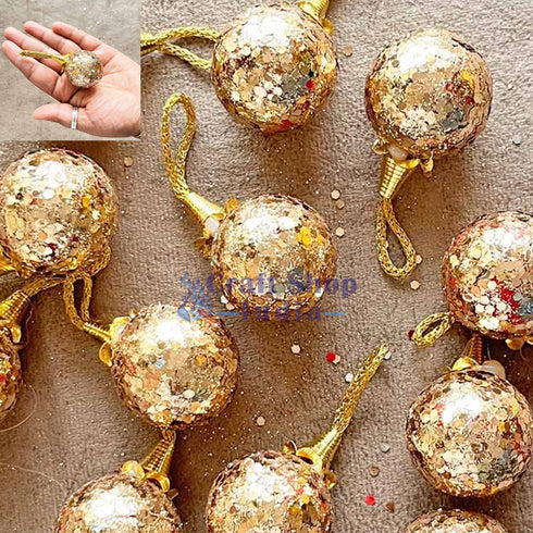 Golden Color Glittered Christmas Bauble Pack Of 6